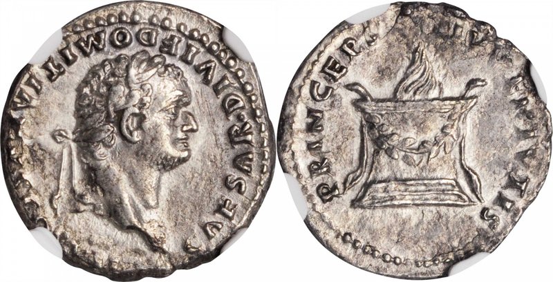 DOMITIAN, A.D. 81-96. AR Denarius, Rome Mint, A.D. 80. NGC Ch EF. Smoothing.
S-...