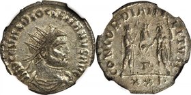DIOCLETIAN, A.D. 284-305. BI Aurelianianus (3.42 gms), Antioch Mint. NGC MS, Strike: 5/5 Surface: 4/5. Silvering.
RIC-322. Obverse: Radiate and cuira...