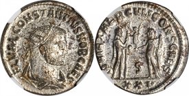 CONSTANTIUS I, A.D. 305-306. BI Aurelianianus (4.37 gms), Antioch Mint, A.D. 293-294. NGC MS, Strike: 4/5 Surface: 4/5. Silvering.
S-13985. Issued as...