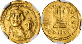 HERACLIUS, 610-641. AV Solidus (4.23 gms), Constantinople Mint, 5th Officinae. NGC EF, Strike: 4/5 Surface: 2/5. Clipped.
S-738. Obverse: Crowned, dr...