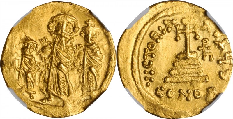 HERACLIUS, 610-641. AV Solidus, Constantinople Mint, 6th Officinae. NGC AU.
S-7...
