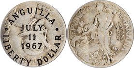 ANGUILLA. Dollar, 1967. PCGS EF-40 Gold Shield.
KMX-7.1. A "Liberty Dollar" counterstamped on a Panama 1947 Balboa in support of an Anguillan secessi...