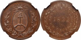 ARGENTINA. Buenos Aires. Copper Decimo Pattern, 1822. NGC PROOF-65 Brown.
KM-Pn1. Wonderfully preserved with bold gleam in the fields and complete de...