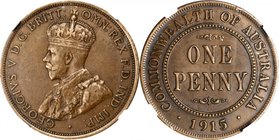AUSTRALIA. Penny, 1915. NGC EF-45 Brown.
KM-23. An evenly worn circulated piece with medium brown patina and fields that are clear of any noticeable ...
