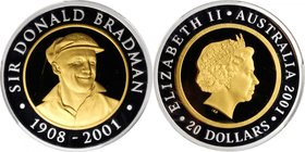 AUSTRALIA. Gold & Silver Bi-Metallic 20 Dollars, 2001. PCGS PROOF-70 Deep Cameo Gold Shield.
KM-760. Mintage: 8,589. Struck to commemorate Sir Donald...