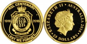 AUSTRALIA. 25 Dollars, 2016-P. Perth Mint. PCGS PROOF-70 Deep Cameo.
KM-unlisted. Honoring the centennial of the RSL (Returned & Services League), th...