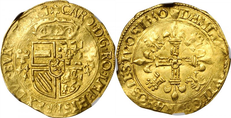 BELGIUM. Brabant. Couronne d'Or au Soleil, 1550. Antwerp Mint. Charles V. NGC MS...