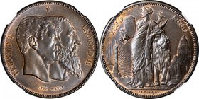 BELGIUM. Copper Medallic 5 Francs, 1880. Leopold II. NGC MS-65 Brown.
KMX-8a. An independence commemorative with the conjoined busts of Leopold I and...