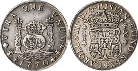 BOLIVIA. 8 Reales, 1770-PTS JR. Potosi Mint. Charles III. PCGS EF-45 Gold Shield.
KM-50; Gil-P-8-4; Yonaka-P8-70; Cal-type-106#972. Variety with dot ...