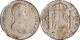 BOLIVIA. 8 Reales, 1817-PTS PJ. Potosi Mint. Ferdinand VII. NGC AU-58.
KM-84; FC-50; Cal-type-159#606. Nearly fully detailed and entirely lustrous wi...