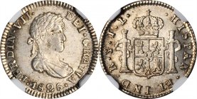 BOLIVIA. 1/2 Real, 1825-PTS JL. Potosi Mint. Ferdinand VII. NGC MS-65.
KM-90. Last year of Spanish colonial issues in the New World. Well struck with...