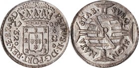 BRAZIL. 320 Reis, 1700-P. Pernambuco Mint. Pedro II. PCGS AU-55 Gold Shield.
KM-78; LMDB-P144; Gomes-P2.21.01. Boldly struck and well detailed, ash g...