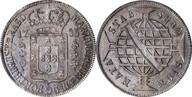 BRAZIL. 640 Reis, 1783. Lisbon Mint. Maria I & Pedro III. PCGS AU-55 Gold Shield.
KM-207.2; LMDB-P336; Gomes-MP.14.06. High crown variety. The LDMB n...