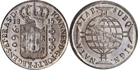 BRAZIL. 960 Reis, 1815-B. Bahia Mint. Joao, Prince Regent. PCGS AU-58 Gold Shield.
KM-307.1; LMDB-400; Gomes-31.09. Struck over a Mexico 8 reales of ...