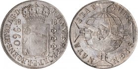 BRAZIL. 960 Reis, 1818-R. Rio Mint. Joao, Prince Regent. PCGS AU-55 Gold Shield.
KM-307.3; LDMB-P428; Gomes-JP.29.21. Struck over a Chile 1817-FD vol...