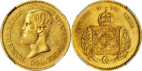 BRAZIL. 20000 Reis, 1851. Peter II. NGC MS-63.
Fr-121; KM-463; LDMB-O635. Well struck and lustrous with a nice cartwheel effect. Presently the single...