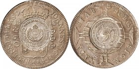 BRAZIL. SANPEX Commemorative 960 Reis, 1955. NGC AU-58; Countermark: UNC Standard.
KMX-CC7.1. This Brazil 1815 960 Reis, struck over a Chile 1811-SoF...