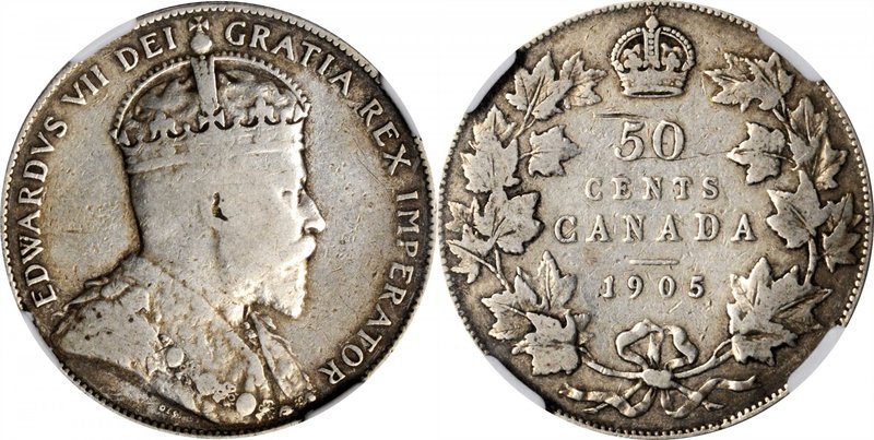 CANADA. 50 Cents, 1905. NGC FINE-15.
KM-12. KEY DATE for the 50 Cents of Edward...