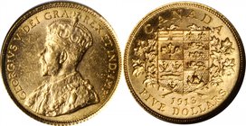 CANADA. 5 Dollars, 1913. NGC MS-61.
Fr-4; KM-26. Fully detailed with honey-golden luster in the fields. 0.2419 oz AGW.
Estimate: $350.00 - $450.00
