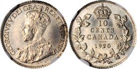 CANADA. 10 Cents, 1920. NGC MS-64.
KM-23a. A near-Gem specimen with full satiny luster and light toning.
Estimate: $80.00 - $120.00
