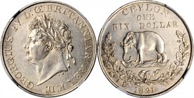 CEYLON. Rixdollar, 1821. George IV. NGC AU-58.
KM-84. Ideal for the grade with virtually full detail and luster present over the surfaces.
Estimate:...