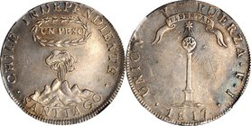 CHILE. Peso, 1817-SANTIAGO FJ. Santiago Mint. NGC AU Details--Reverse Scratched.
KM-82.2. "Y" to the left of pillar. A lightly toned specimen of the ...