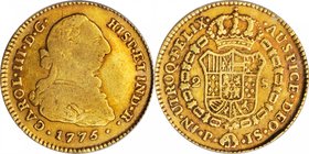 COLOMBIA. 2 Escudos, 1775-P JS. Popayan Mint. Charles III. PCGS VF-20.
Fr-40; KM-49.2; cf. Cal-type-61#505. 1775/4 overdate (not listed on holder). A...