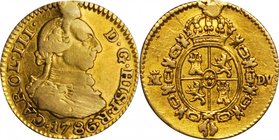 COLOMBIA. 1/2 Escudo & Escudo (2 Pieces), 1786 & 1798. Grade Range: FINE to VF.
1798-P MF Escudo, and a Spanish 1786-Madrid 1/2 Escudo that has been ...