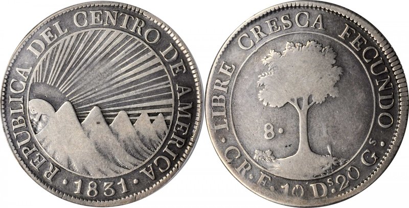 COSTA RICA. 8 Reales, 1831-CR F. San Jose Mint. PCGS FINE-15 Gold Shield.
KM-22...