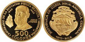 COSTA RICA. 500 Colones, 1970-BCCR. NGC PROOF-67 Ultra Cameo.
Fr-24; KM-198. Mintage: 3,507 Pieces. A massive gold commemorative struck to celebrate ...