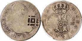 CUBA. 2 Reales, ND (1841). PCGS GOOD-6 Gold Shield; Countermark: VF Details.
KM-2. Lattice countermark on a Spanish (Madrid) 2 Reales 1795-MF. A heav...