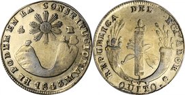 ECUADOR. 4 Reales, 1843-QUITO MV. Quito Mint. ANACS VF Details--Cleaned.
KM-24. Once aggressively cleaned with now lightly retoned with yellow colora...