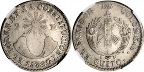 ECUADOR. 2 Reales, 1835-QUITO GJ. Quito Mint. NGC VF-20.
KM-14. Ideal quality for the grade with no significant marks over either sides.
Estimate: $...