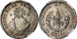 ECUADOR. Real, 1834-QUITO GJ. Quito Mint. NGC EF Details--Surface Hairlines.
KM-13. Sharply detailed with a flat titanium coloration.
Estimate: $100...