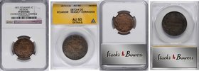 ECUADOR. Centavo and 2 Centavos (2 Pieces), 1872-H. Heaton Mint. Both ANACS or NGC Certified.
1) 2 Centavos. ANACS AU-50 Details--Heavily Corroded. K...