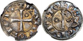 FRANCE. Toulouse. Denier, ND (1105-1112). Bertrand. NGC MS-63.
Roberts-4494; Boudeau-715; Poey d'Avant-1383. Weight: 1.02 gms. A well struck and full...