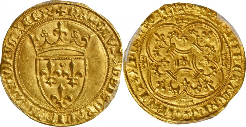 FRANCE. Ecu d'Or, ND (1380-1422). Charles VI. PCGS MS-63 Gold Shield.
3.94 gms....
