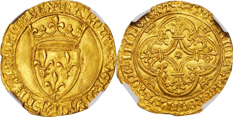 FRANCE. Ecu d'Or, ND (1380-1422). Charles VI. NGC-61.
3.89 gms. Fr-291; Dupl-36...