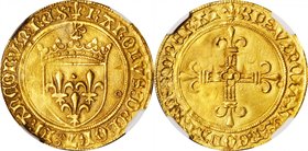 FRANCE. Ecu d'Or, ND (1483-98). Charles VIII. NGC AU-55.
Fr-318; Dupl-575a; Ciani-794. Weight: 3.50 gms. A deeply toned example, firmly struck with m...