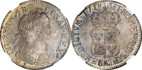 FRANCE. Ecu, 1718-(9). Rennes Mint. Louis XV. NGC AU-55.
KM-435.26; Dav-1327; Gad-318. A richly toned Ecu with a young bust of the king and nice orig...