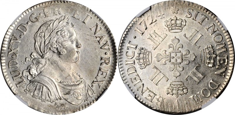 FRANCE. Ecu, 1724-A. Paris Mint. Louis XV. NGC MS-62.
Dav-1329; KM-459.1; Gad-3...