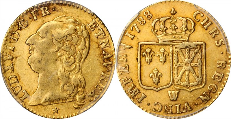 FRANCE. Louis d'Or, 1788-W. Lille Mint. Louis XVI. PCGS AU-50 Gold Shield.
Fr-4...