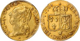 FRANCE. Louis d'Or, 1788-W. Lille Mint. Louis XVI. PCGS AU-50 Gold Shield.
Fr-475; KM-591.15; Gad-361. No dot, 1st sem. A moderately circulated piece...