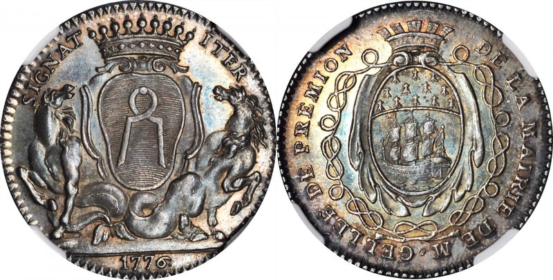 FRANCE. Nantes. Silver Jeton, 1776. NGC MS-62.
F-8930. A deeply toned Mint Stat...