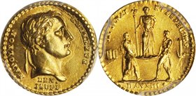 FRANCE. Coronation of Napoleon Gold Medal, L'An XII (1804). Napoleon I. PCGS MS-64 Gold Shield.
1.96 gms. Bramsen-330. By Jeuffroy and Denon. Obverse...