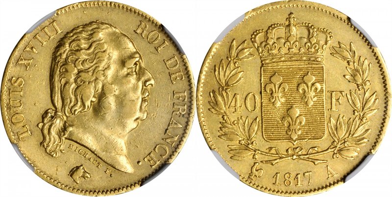 FRANCE. 40 Francs, 1817-A. Paris Mint. Louis XVIII. NGC EF Details--Surface Hair...