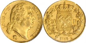 FRANCE. 20 Francs, 1818-A. Paris Mint. Louis XVIII. PCGS AU-55 Gold Shield.
Fr-538; KM-712.1; Gad-1028. An attractive circulated example, somewhat ba...