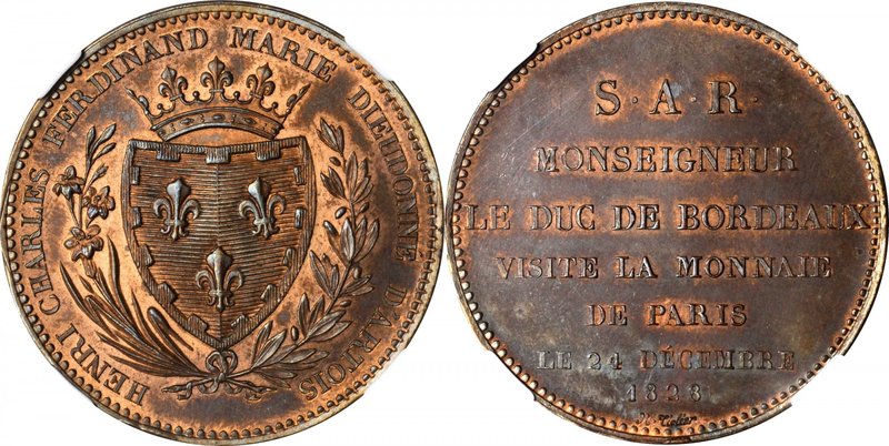 FRANCE. Bronze Medal, 1828. Charles X. NGC MS-64 Red Brown.
KM-M18; Gad-647c; M...