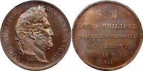FRANCE. Bronze Medallic 5 Francs, 1831. Louis Philippe I. PCGS SP-65 Brown Gold Shield.
cf. KM-M20c; Maz-1168b; VG-2824. Reported mintage: 50 pieces ...