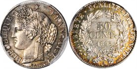 FRANCE. 50 Centimes, 1895-A. Paris Mint. PCGS MS-66 Gold Shield.
KM-834.1; Gad-419a. Tied for second finest certified of the date with 8 others at ei...